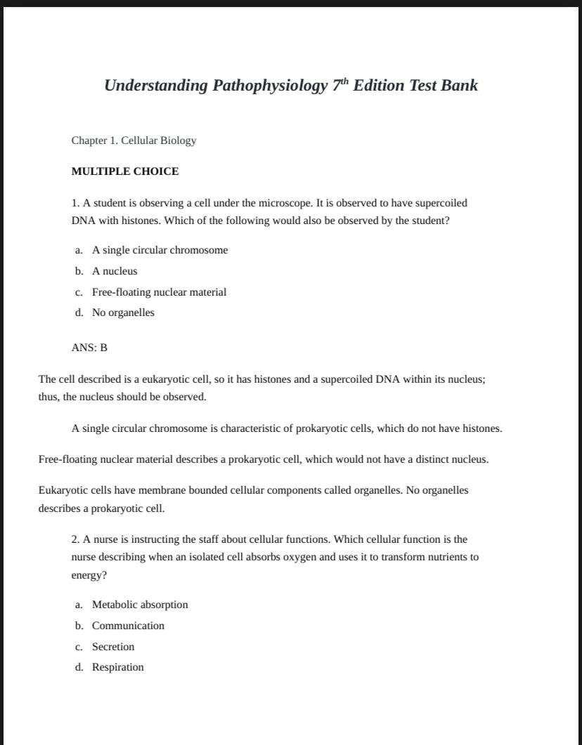 Test Bank for Understanding Pathophysiology, 7th Edition by Sue E. Huether, Kathryn L. McCance, and Kelly J. Brashers