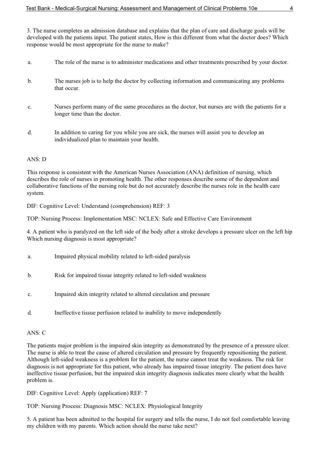 Test Bank - Medical-Surgical Nursing: Assessment and Management of Clinical Problems 10e