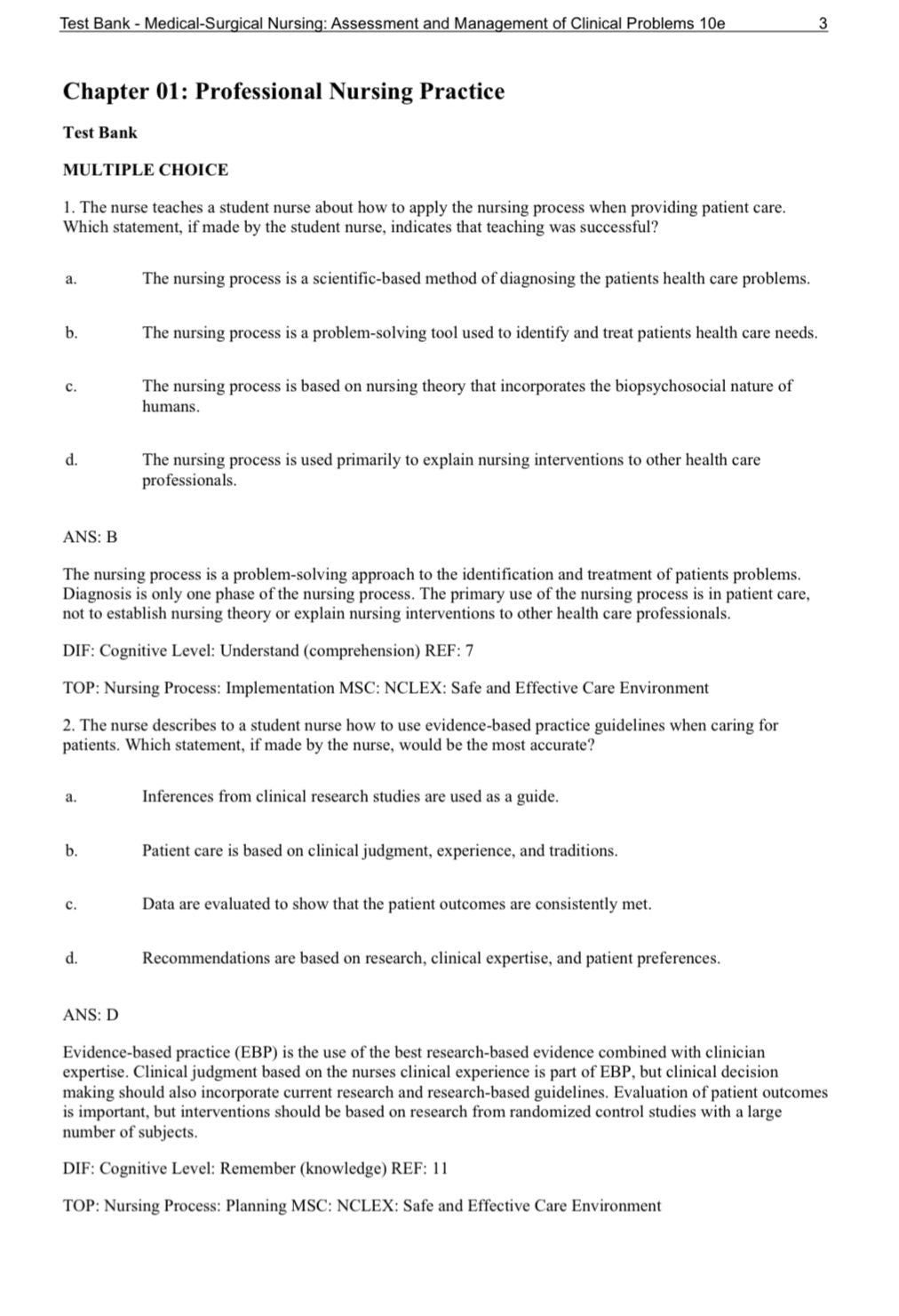 Test Bank - Medical-Surgical Nursing: Assessment and Management of Clinical Problems 10e