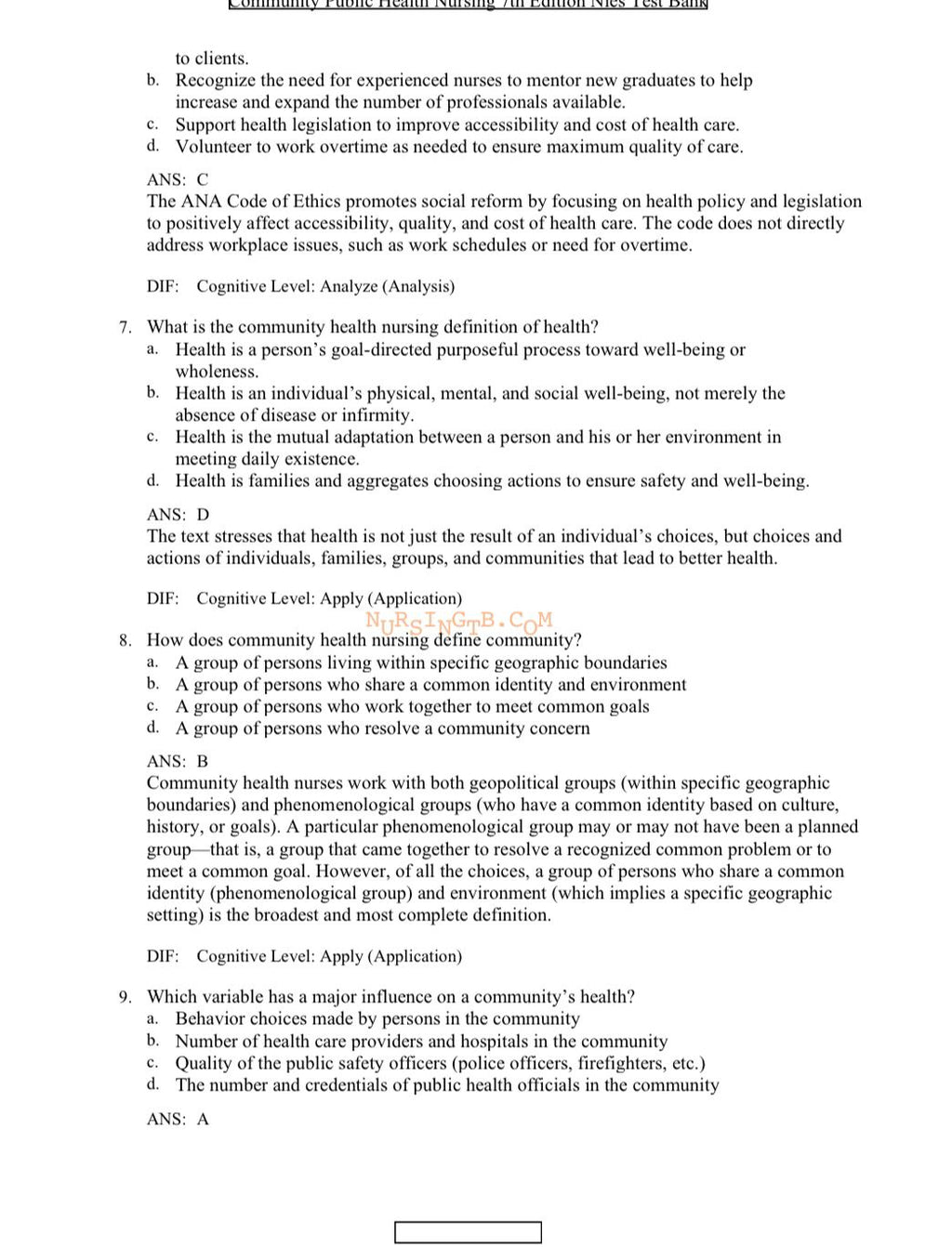 Community/Public Health Nursing: Promoting the Health of Populations 7th