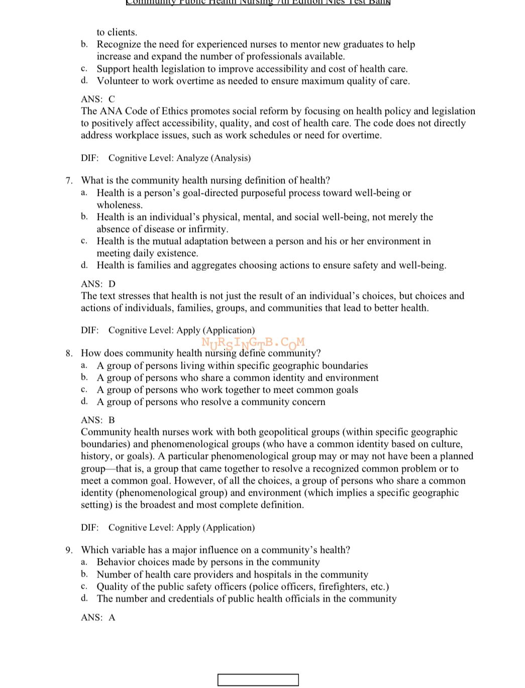 Community/Public Health Nursing: Promoting the Health of Populations 7th